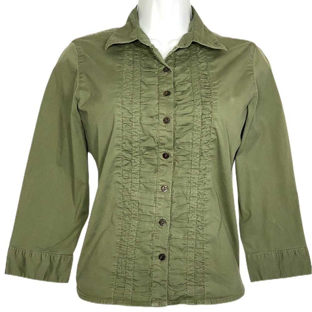 Marisa Christina Green Ruffled Button Down Shirt